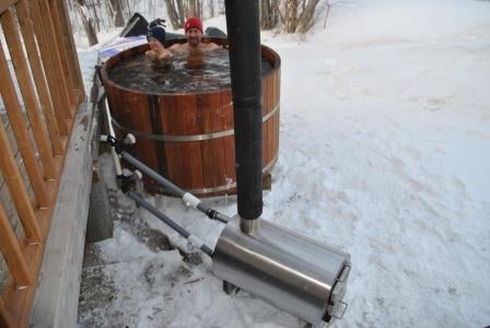 hot tub or pool with wood